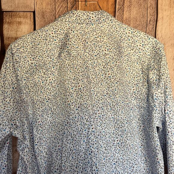 Robert Graham Shirt Casual Button Up Large White Blue Long Sleeve Pattern Cuff - Picture 5 of 8